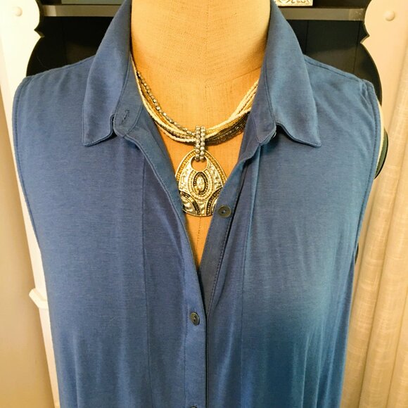 J Jill Swing Dress Size XL Button Down A-Line Pima Cotton Blue - Picture 4 of 7